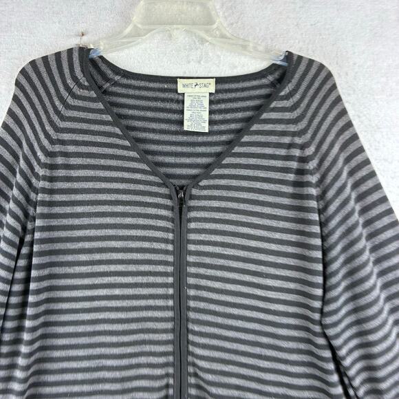 Vintage White Stag Full Zip Striped Sweater Women's XL V Neck Long Sleeve READ - Picture 3 of 15